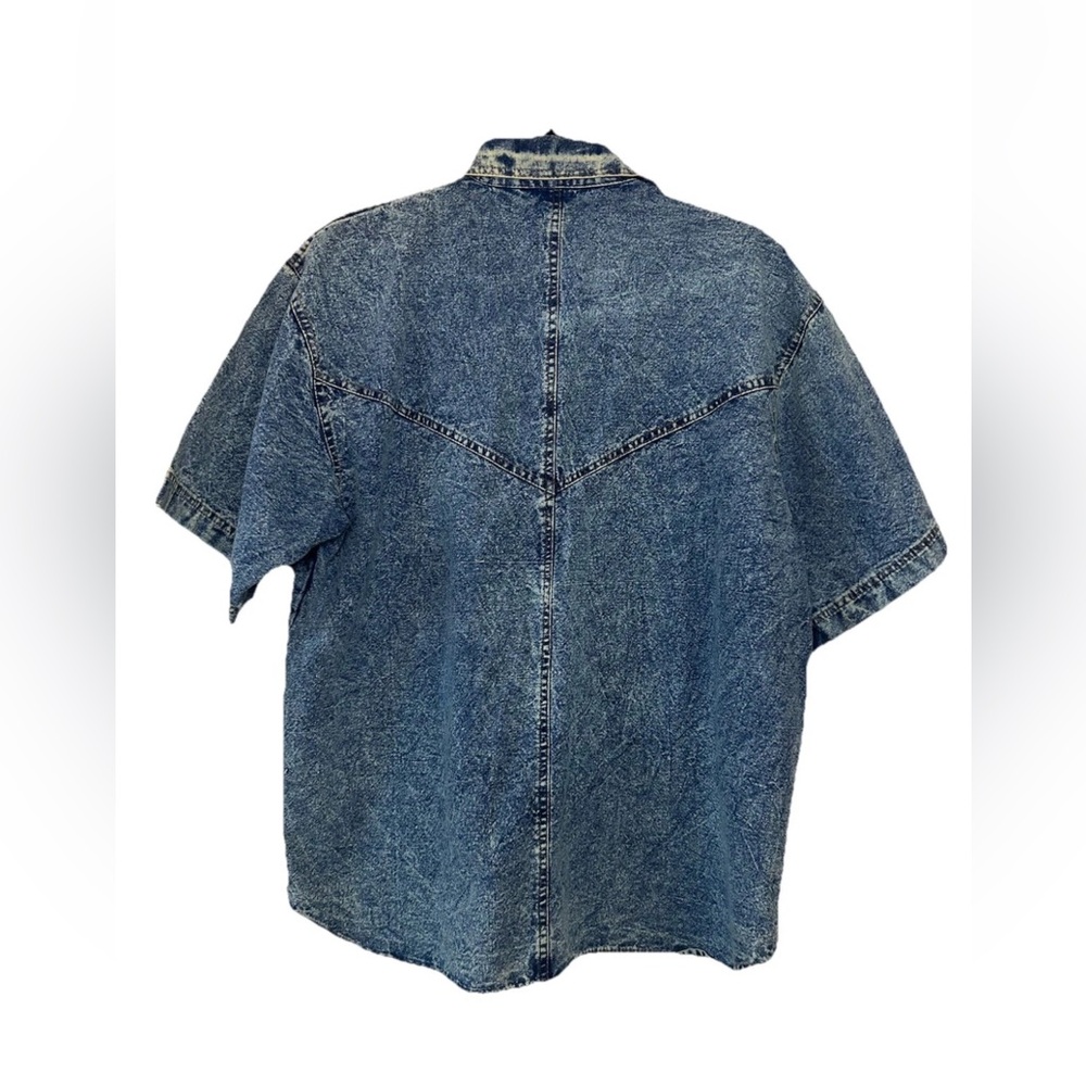 VTG 80’s Short Sleeve Acid Wash Denim Beaded & Embellished Button Up Shirt M - Picture 11 of 11